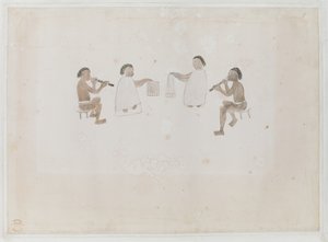 Lisää MS 15508 f.11 Tahitin muusikot, kesäkuu 1770 (akvarelli paperille) tekijältä Tupaia Tupaia