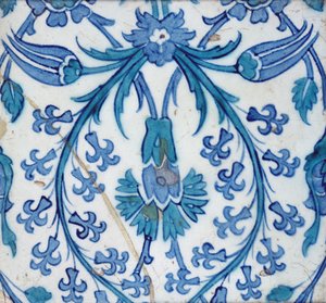 Iznik-laatta kukkakuvioinnilla (keramiikka värillisellä aluslasilla) tekijältä Turkish School