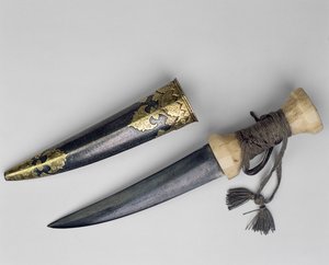 Suuri tikari ja huotra, mahdollisesti kuului Haider Alille (1722-82), Mysoren sulttaanille (Damaskoksen rauta)