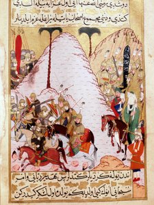 Profeetta Muhammad (Muhammad tai Muhammad) (570-632) (kasvot peitettynä) Mekan piirityksen aikana turkkilainen miniatyyri 1700-luvun Topkapin palatsi Istanbul Turkki tekijältä Turkish School