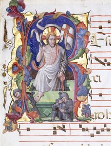 Erittäin suuri historiallinen kirjain "A", joka osoittaa ylösnousemuksen, n. 1400-1450 tekijältä Tuscan School