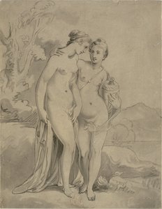Kaksi nymfiä maisemassa tekijältä Ubekendt engelsk kunstner 1820
