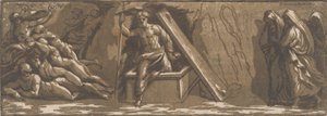 Kristuksen ylösnousemus, n. 1520-27. tekijältä Ugo da Carpi