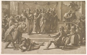 Ananiaksen kuolema apostolien ympäröimänä, 1518.