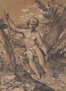 Nuori Pyhä Johannes Kastaja erämaassa, n. 1520-27. tekijältä Ugo da Carpi