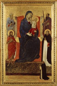 Neitsyt ja lapsi valtaistuimella pyhien Pietarin, Paavalin, Johannes Kastajan, Dominicin ja lahjoittajan kanssa, 1325-35