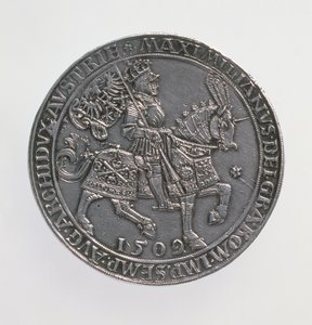 Keisari Maximilian I:n (1493-1519) Kronungsdoppelguildiner (kaksois-guildener), Antwerpenin rahapaja, vuoden 1509 kolikon uudelleen liikkeellelasku, 1517 (kääntöpuoli) (hopea) (kääntöpuoli katso 168075)