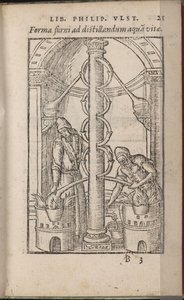 Alkemiallinen laite Julkaisusta: Luonnon salaisuuksien kirja, 1556-1557 tekijältä Ulstadius