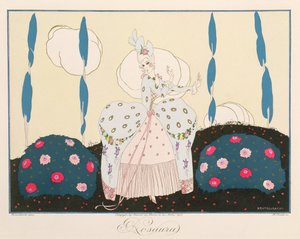 Rosaura, Le Journal des Dames et des Modesin "Italian teatterin naamiot ja hahmot" -painoksesta, kaiverrus Henri Reidel (fl. 1914-20) 1914 (värilitho)