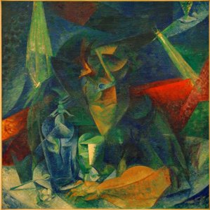 Nainen kahvilassa (Naisen hahmon hajoaminen pöydässä) tekijältä Umberto Boccioni
