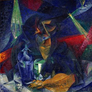Nainen kahvilassa tai "" Valojen ja suunnitelmien kompensointi "" (Donna al caffe - Valojen ja suunnitelmien vuorovaikutus) Umberto Boccionin (1882-1916) maalaus n. 1912 Mitat 86x86 cm Milano, Museo del Novecento tekijältä Umberto Boccioni