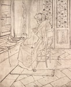 Taiteilijan äiti virkkaamassa, 1907. tekijältä Umberto Boccioni