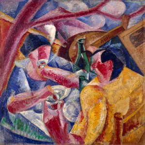 Pergolan alla, Umberto Boccionin (1882-1916) Napolimaalaus 1914. Öljy ja kollaasi kankaalle. Himmeä. 83x83 cm Milano, Novecenton museo tekijältä Umberto Boccioni