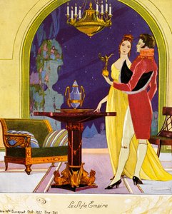 Empire-tyylinen kohtaus, teatteriympäristö, vesiväri tekijältä Umberto Brunelleschi