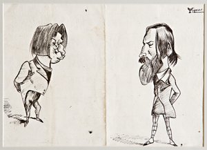 Karikatyyrit (tussi paperille) tekijältä Umberto Tirelli