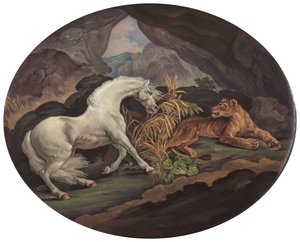 Leijonan pelkäämä hevonen, n. 1800. tekijältä Unbekannt