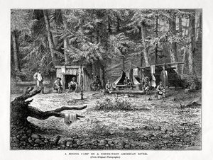 Kaivosleiri Luoteis-Amerikan joella, 1877 tekijältä Unbekannt