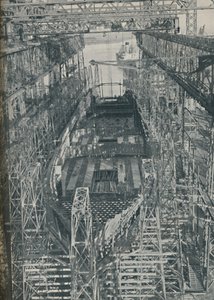 Teräspesä. Cunard White Star laineri Georgic rakenteilla, 1927-1929, 1936 tekijältä Unbekannt