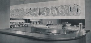 Cocktailbaarin seinämaalaus veistetyssä ja emaloidussa linoleumissa Berkeley-hotellissa Montrealissa, 1942 tekijältä Unbekannt