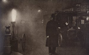 Konstaapeli ohjaa liikennettä sumussa, Lontoo, 1910-1920-luku tekijältä Unbekannt