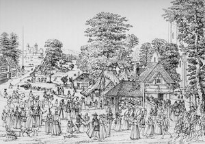 Juhla Horselydownissa, Southwarkissa, vuonna 1590, 1904 tekijältä Unbekannt