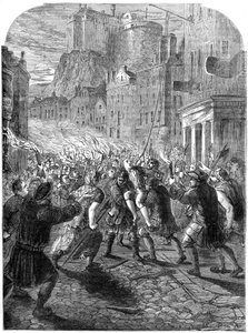 Väkijoukko, joka kantoi kapteeni John Porteousin teloitukseen, Edinburgh, 1736 1800-luku tekijältä Unbekannt