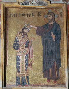Mosaiikki, jossa Kristus kruunaa Roger II:n, 1100-luku tekijältä Unbekannt
