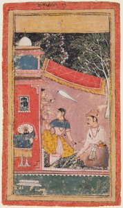 Sivu Ragamala-sarjasta: Hindol Ragan Ramakali Ragini, c. 1610. tekijältä Unbekannt