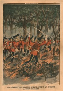 Englannin lohikäärmerykmentti sammuttaa tulen sapelin iskuilla, 1914. tekijältä Unbekannt