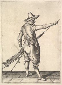 Sotilas, joka vetää rampaa pidikkeestään, Musketeers-sarjasta, levy 25, Wapissa.... tekijältä Unbekannt