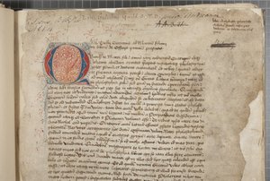 Marcus Tullius Ciceron filosofisten teosten transkriptio, kolmessa kädessä, ilmeisesti otettu vuoden 1471 editio romanasta, marginaalit Archibald Whitelawin ja muiden käsissä, n. 1480 (muste pergamentille) tekijältä Unbekannt