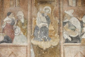 Abondance-luostarikirkon fresko: Jeesus rabbien kanssa, Abondance, Ranska tekijältä Unbekannt