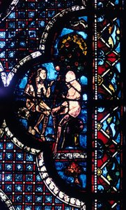 Adam ja Eeva, lasimaalaus, Chartresin katedraali, Ranska, 1205-1215 tekijältä Unbekannt