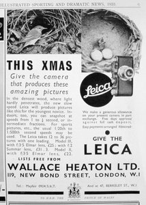 Ilmoitus Leica-kameroista, joita myy Wallace Heaton Ltd, New Bond Street, Lontoo, 1933 tekijältä Unbekannt