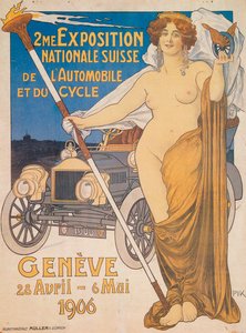 Mainos toisesta Sveitsin kansallisesta auto- ja polkupyöränäyttelystä, Geneve, 1906 tekijältä Unbekannt