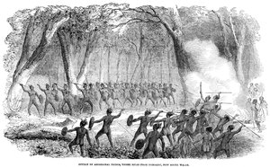 Affray of Aboriginal, kolmen mailin päässä Brisbanesta, New South Walesista, 1854 tekijältä Unbekannt