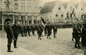 Albert I Belgialainen arvioi joukkoja, Ensimmäinen maailmansota, 1914, c1920. tekijältä Unbekannt