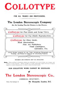 The London Stereoscopic Companyn tarjoama Collotype-prosessin mainos, 1903 tekijältä Unbekannt