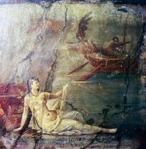 Theseuksen autiomaa Ariadne, roomalainen seinämaalaus Herculaneumista, 1. vuosisadalla tekijältä Unbekannt