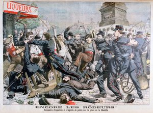 Aseelliset rikolliset taistelevat poliisin kanssa, Place de la Bastille, Pariisi, 1904 tekijältä Unbekannt
