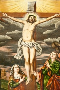 Armenian apostolinen kirkko; Seinämaalaus; kohtaus Uudesta testamentista; Jeesuksen ristiinnaulitseminen; Vankin katedraali; Jolfa tai New Julfa; Isfahan; Iran; Aasia tekijältä Unbekannt