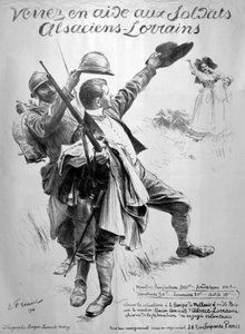 Auta elsassilaisia sotilaita, Ranskan ensimmäisen maailmansodan juliste, 1916 tekijältä Unbekannt