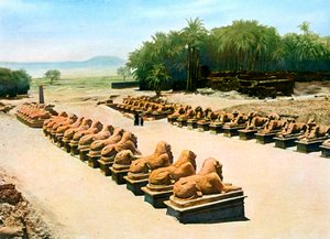 Oinaspäisten sfinksien katu, Amun-Ren temppeli, Karnak, Luxor, Egypti, 1900-luku tekijältä Unbekannt