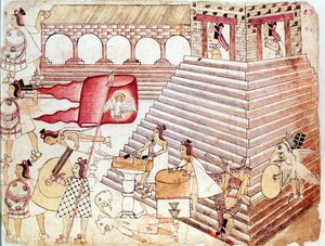 Atsteekisoturit puolustavat Tenochtitlanin temppeliä Meksikossa tekijältä Unbekannt