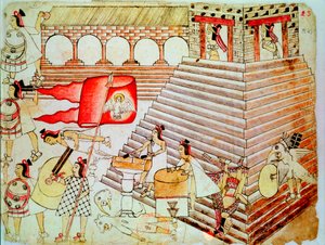 Atsteekisoturit puolustamassa Tenochtitlanin temppeliä valloittajia vastaan, 1519-1521 tekijältä Unbekannt