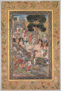 Babur tapaaminen sulttaani Ali Mirzan kanssa Kohik-joella, Babur-naman muistelmista Baburista, n. 159 tekijältä Unbekannt