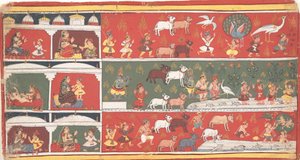 Bakasura, nosturidemoni, saapuu Brindavaniin... hajallaan oleva Bhagavata Purana..., noin. 1700. tekijältä Unbekannt