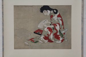 Kauneus kirjoittaa kirjettä kopio Hikone-näytön osasta, 1600-1700. tekijältä Unbekannt