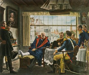 Blücher ottaa haltuunsa Napoleonin mitalit ja hatun... Waterloossa 18. kesäkuuta 1815, 1936. tekijältä Unbekannt