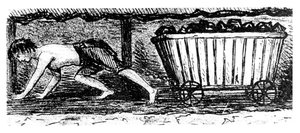 Poikaputteri piirtää hiiltä sisältävää kuorma-autoa 24 tuuman korkeaa saumaa pitkin, Halifax, Yorkshire, 1848 tekijältä Unbekannt